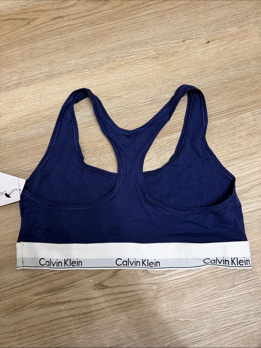 Calvin Klein Navy Racerback Bralette with White Logo Band